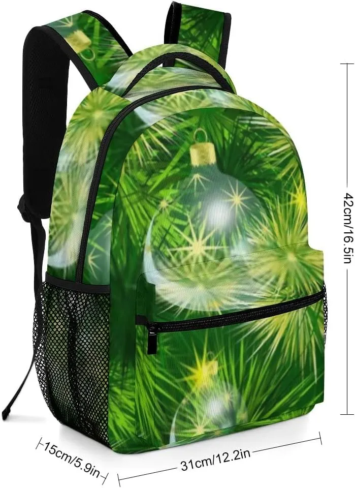 Kuizee Travel Laptop Backpack Business Daypack Work Bookbag New Year'S Spruce Christmas Balls Green Durable iPad Tablet School College Book Bags Casual Bags for Men and Women