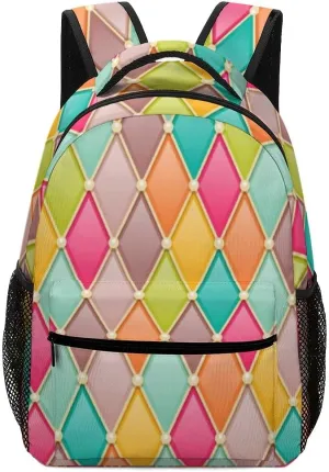 Kuizee Travel Laptop Backpack Business Daypack Work Bookbag Vintage Rhombus Diamonds Luxury Durable iPad Tablet School College Book Bags Casual Bags for Men and Women