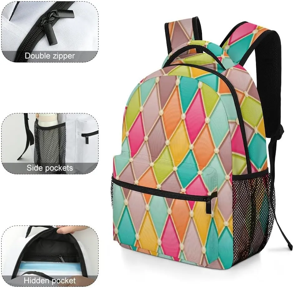 Kuizee Travel Laptop Backpack Business Daypack Work Bookbag Vintage Rhombus Diamonds Luxury Durable iPad Tablet School College Book Bags Casual Bags for Men and Women