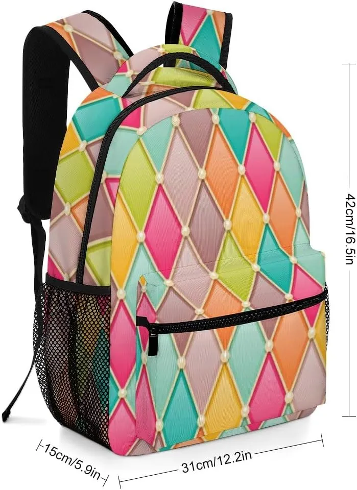 Kuizee Travel Laptop Backpack Business Daypack Work Bookbag Vintage Rhombus Diamonds Luxury Durable iPad Tablet School College Book Bags Casual Bags for Men and Women