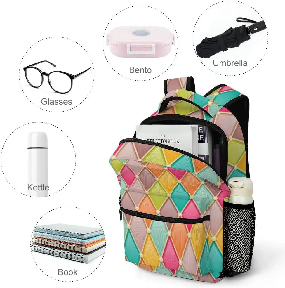Kuizee Travel Laptop Backpack Business Daypack Work Bookbag Vintage Rhombus Diamonds Luxury Durable iPad Tablet School College Book Bags Casual Bags for Men and Women
