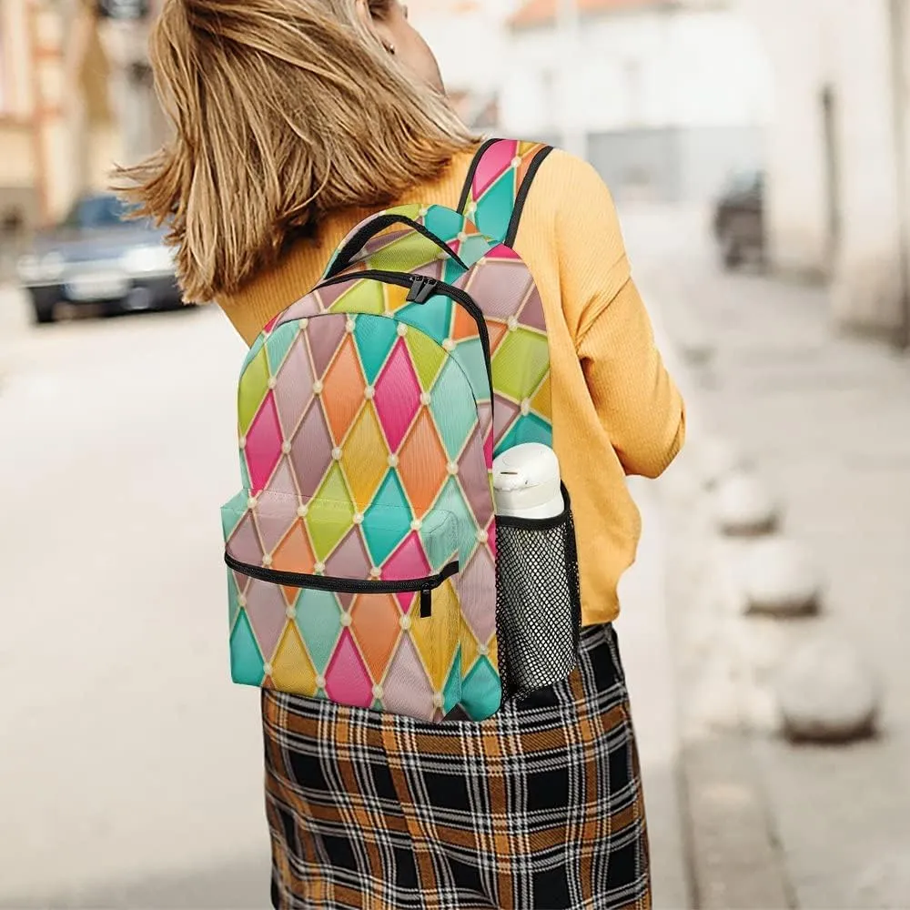 Kuizee Travel Laptop Backpack Business Daypack Work Bookbag Vintage Rhombus Diamonds Luxury Durable iPad Tablet School College Book Bags Casual Bags for Men and Women