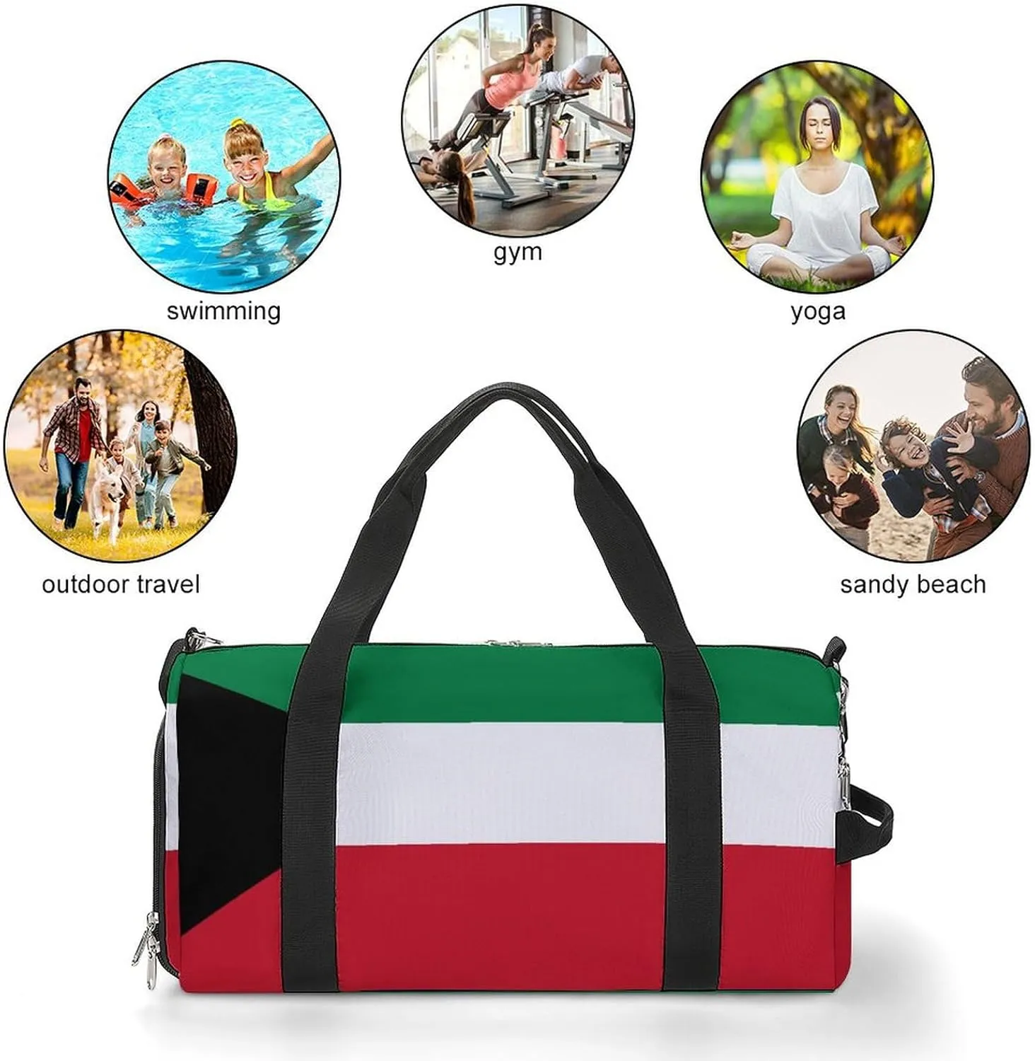Kuwait Flag Gym Bag for Men Women with Waterproof Shoe Compartment Travel Tote