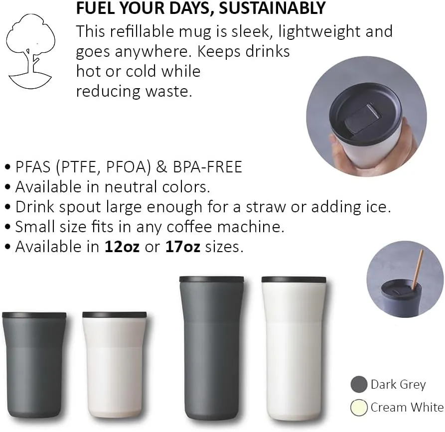 KYOCERA 12 oz Ceramic Coated Tumbler with Lid - Cream White