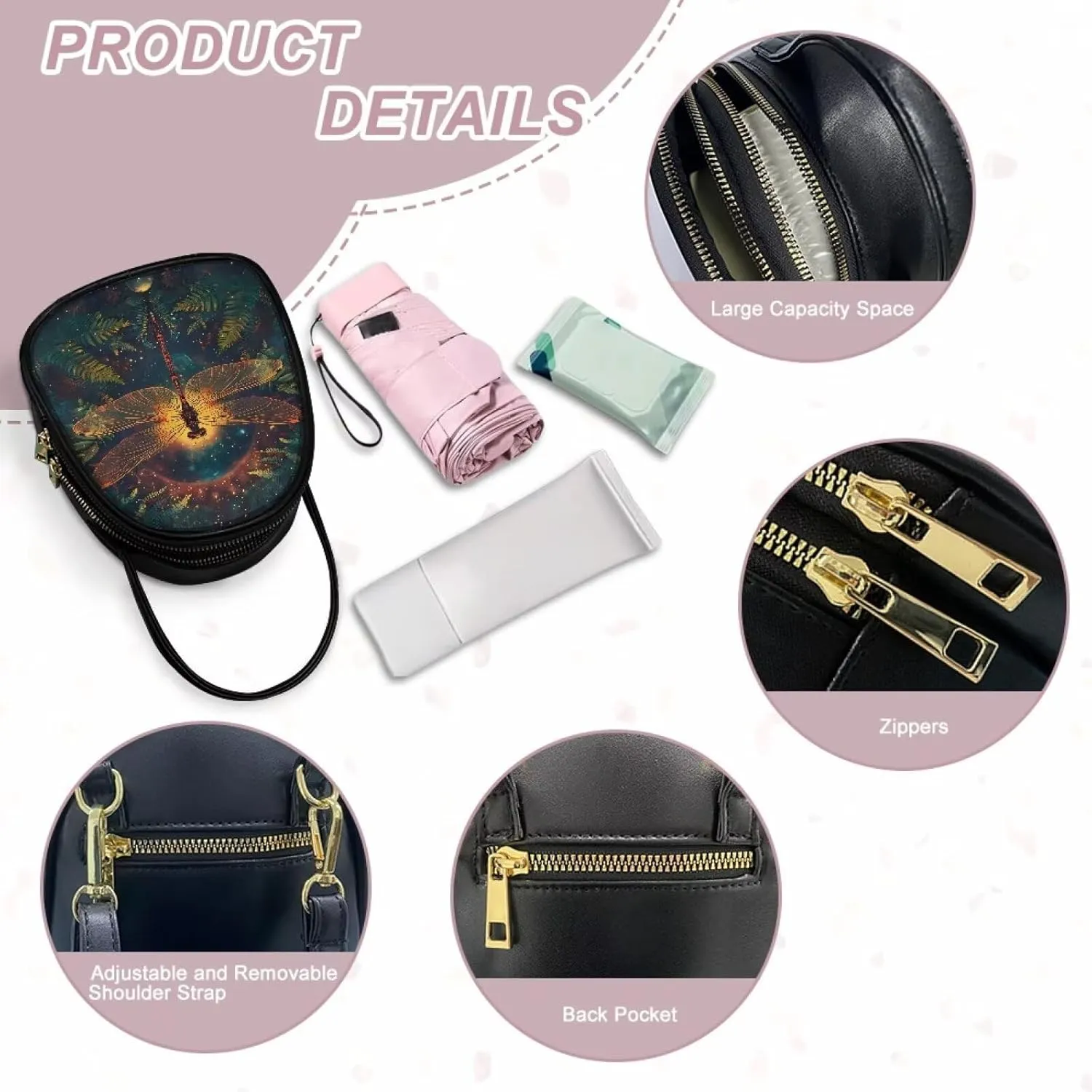 Ladies Double Layer Soft PU Leather Multi-Pocket Shoulder Bag Handbag Womens Crossboby Bag with Adjustable Strap