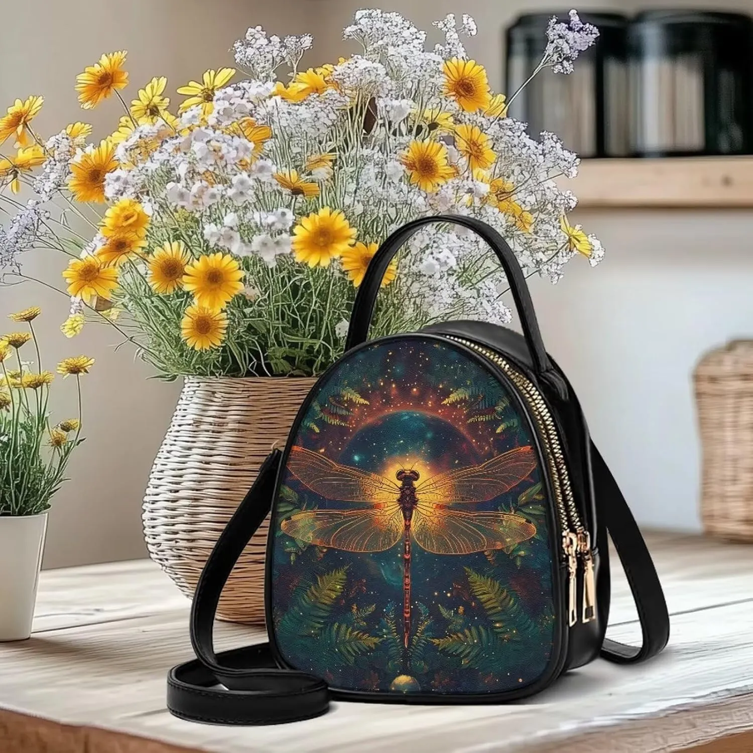 Ladies Double Layer Soft PU Leather Multi-Pocket Shoulder Bag Handbag Womens Crossboby Bag with Adjustable Strap