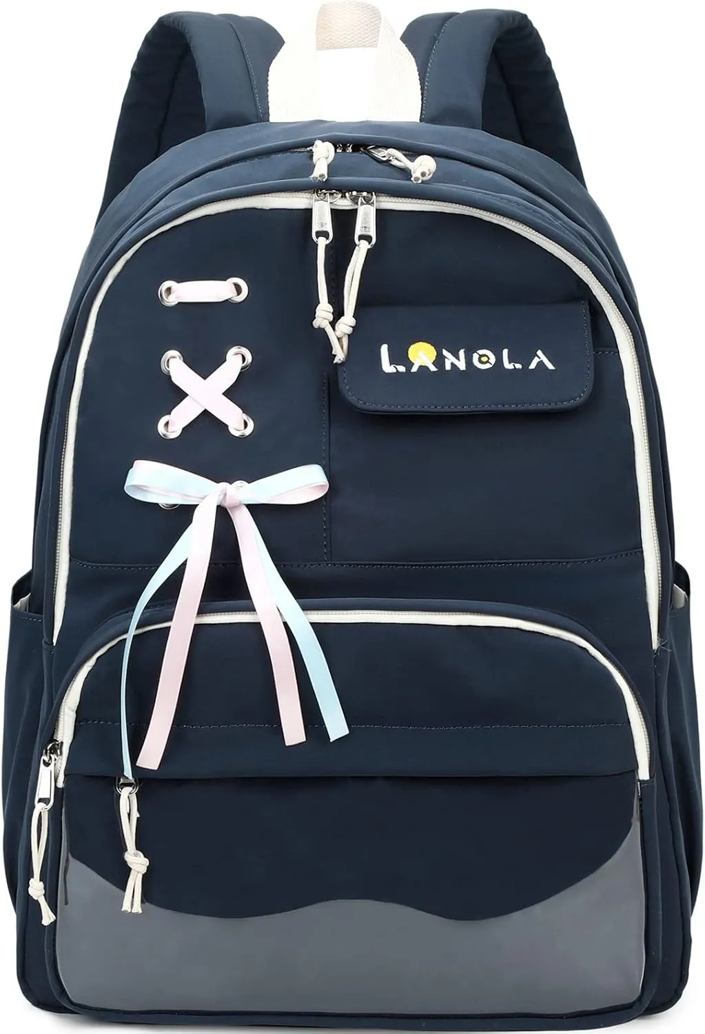 Lanola Teen Girl School Backpack Casual Daypack Bookbag Elementary College Travel Backpack with Cute Ribbon for Girls