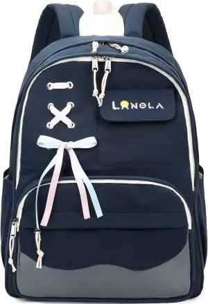 Lanola Teen Girl School Backpack Casual Daypack Bookbag Elementary College Travel Backpack with Cute Ribbon for Girls