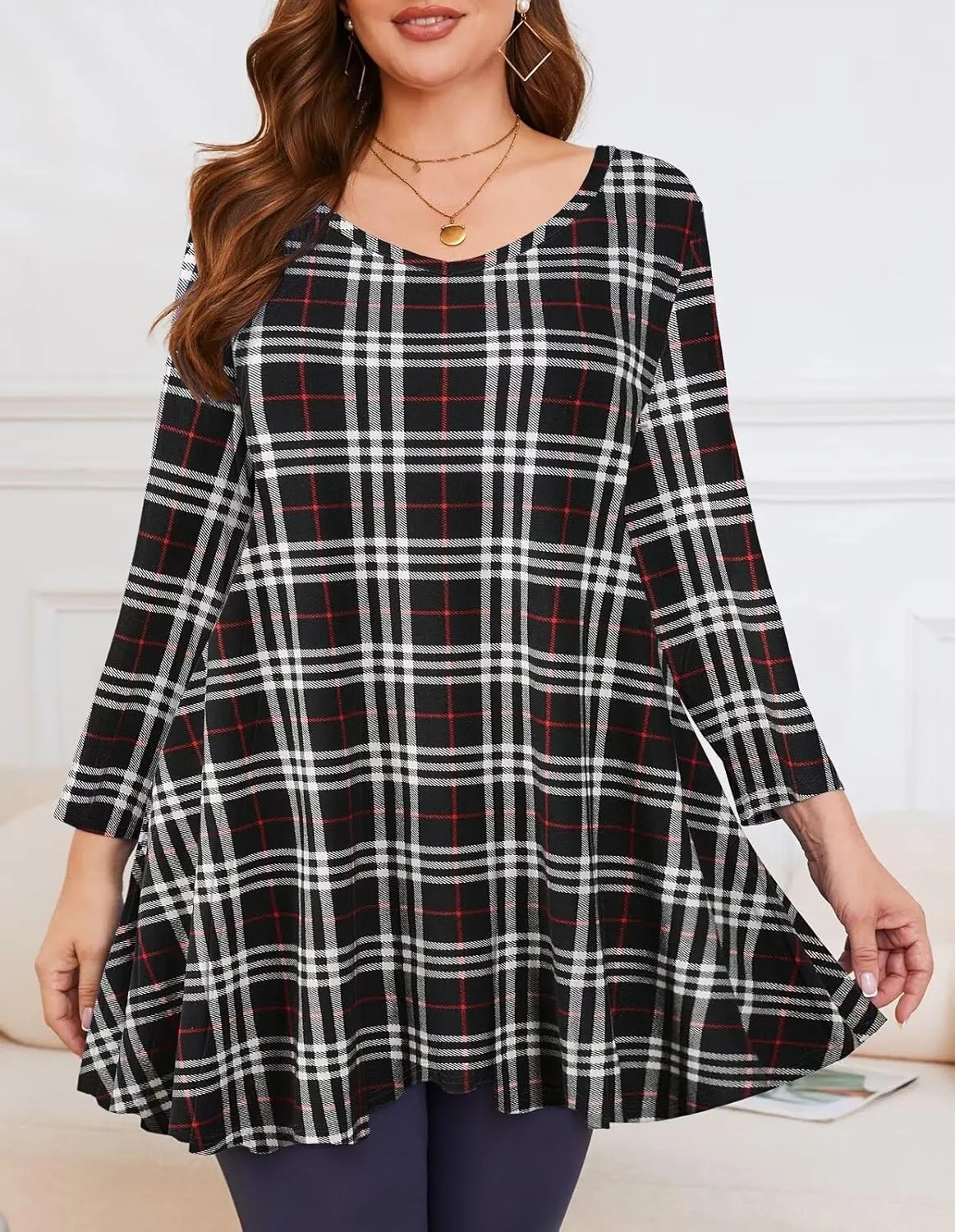LARACE Tunics 3/4 Sleeve Plus Size Tops for Women V Neck Loose Fit Flowy Clothing for Leggings