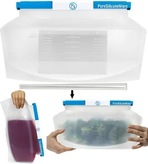 LARGE 0.9 (120 oz) Gallon Reusable Silicone Kitchen Bags Freeze Heat Microwave Steam Store Sous Vide