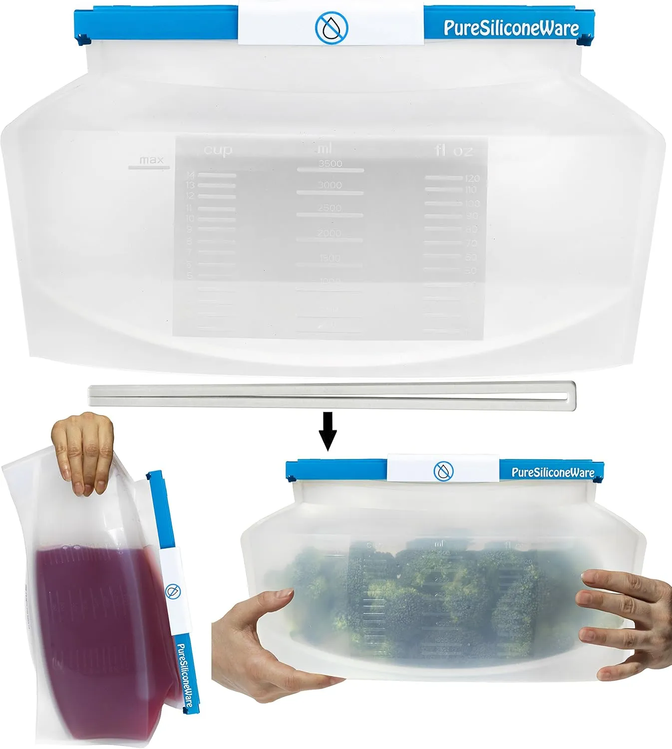LARGE 0.9 (120 oz) Gallon Reusable Silicone Kitchen Bags Freeze Heat Microwave Steam Store Sous Vide