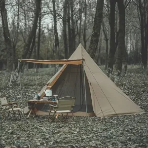 Large Adult Indian Teepee Tent Camping Pyramid Tipi Tent with Double Mesh Door Free-Standing Waterproof Tent for Camping Hiking, 370X325X200CM, Beige