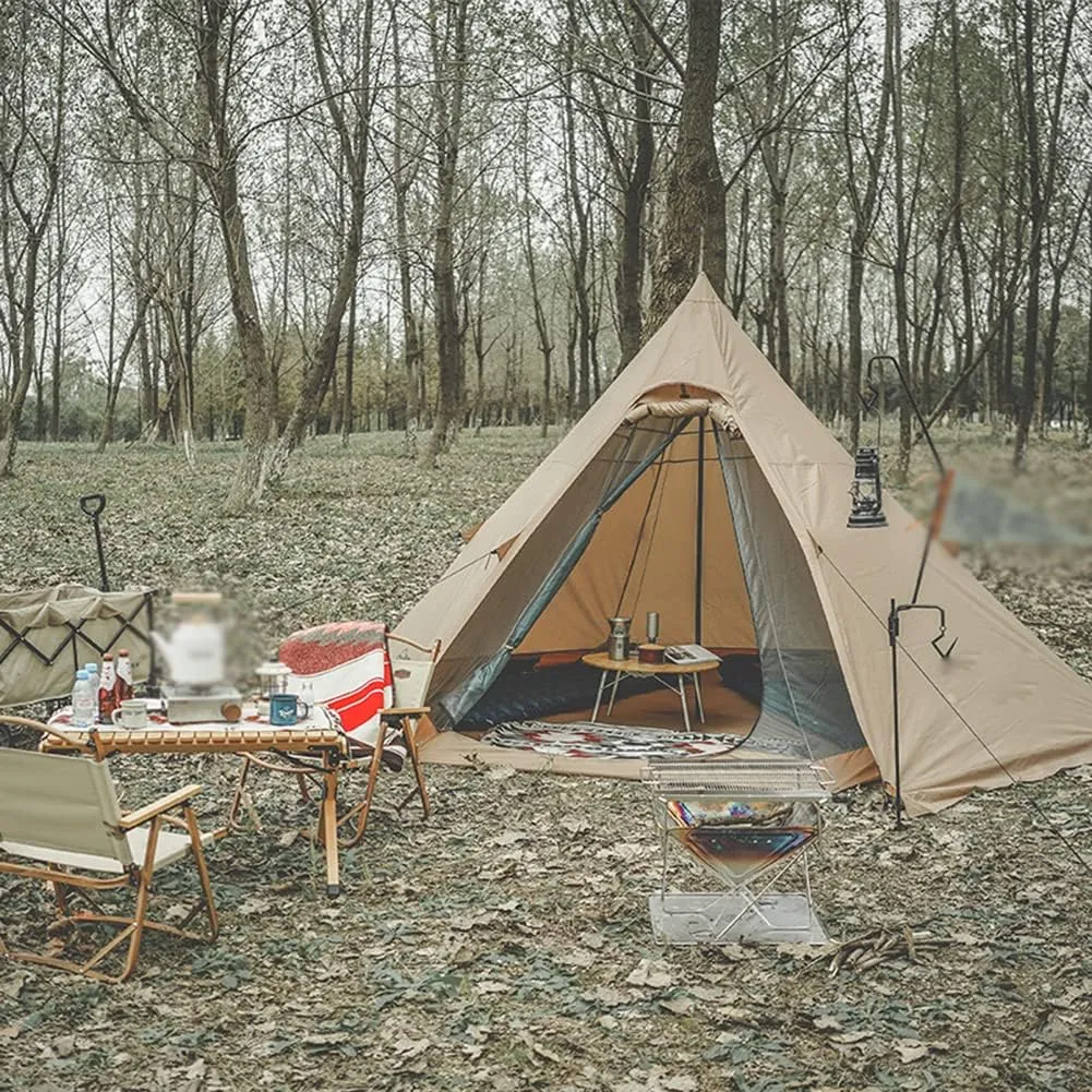 Large Adult Indian Teepee Tent Camping Pyramid Tipi Tent with Double Mesh Door Free-Standing Waterproof Tent for Camping Hiking, 370X325X200CM, Beige