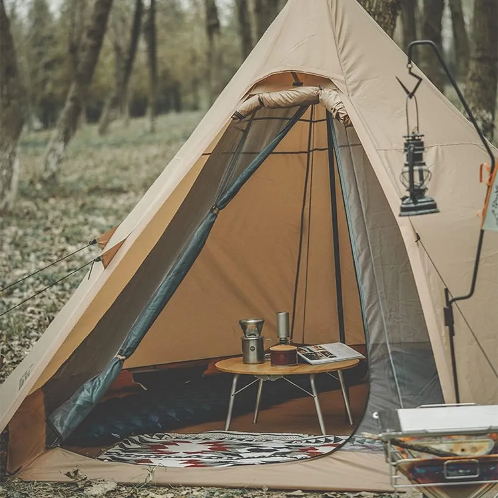 Large Adult Indian Teepee Tent Camping Pyramid Tipi Tent with Double Mesh Door Free-Standing Waterproof Tent for Camping Hiking, 370X325X200CM, Beige