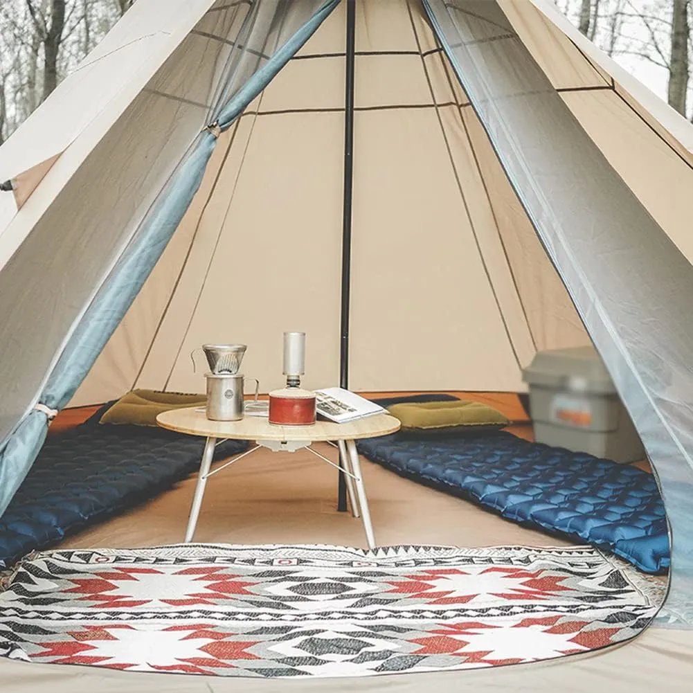 Large Adult Indian Teepee Tent Camping Pyramid Tipi Tent with Double Mesh Door Free-Standing Waterproof Tent for Camping Hiking, 370X325X200CM, Beige
