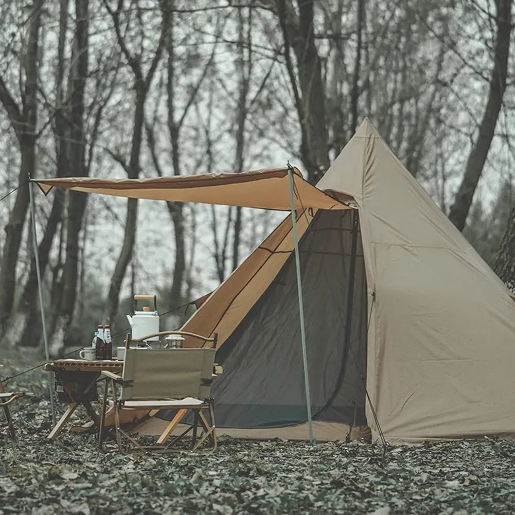 Large Adult Indian Teepee Tent Camping Pyramid Tipi Tent with Double Mesh Door Free-Standing Waterproof Tent for Camping Hiking, 370X325X200CM, Beige