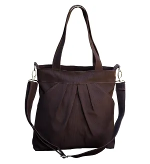 Large Canvas Crossbody Shoulder for Women Cotton Fabric Bag Pockets Washable Pleated Zipper Bag Dark Brown