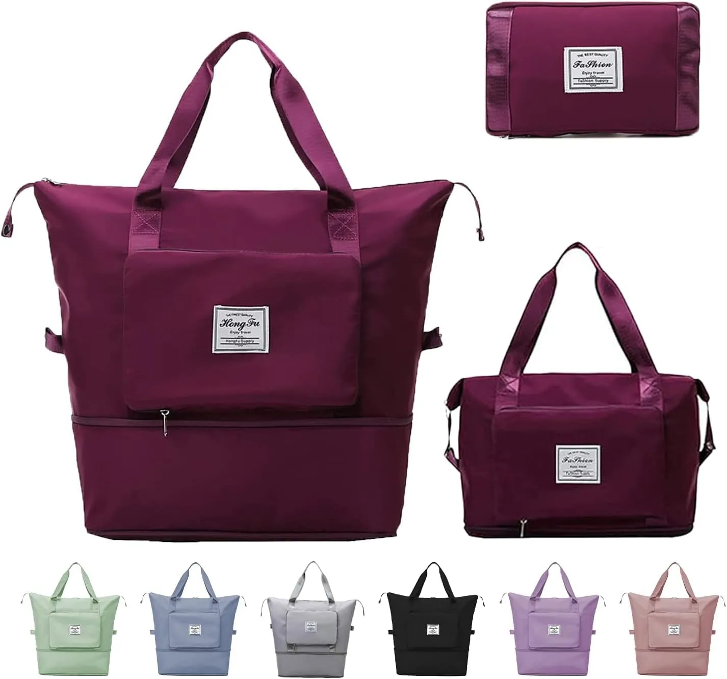 Large Capacity Travel Bag, Expandable Foldable Travel Duffel Bag, Dry and Wet Separation Portable Travel Duffel Bag, Overnight Bag for Women and Man（Fuchsia）