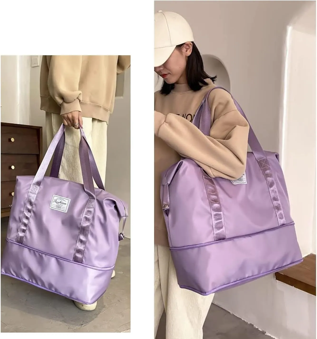 Large Capacity Travel Bag, Expandable Foldable Travel Duffel Bag, Dry and Wet Separation Portable Travel Duffel Bag, Overnight Bag for Women and Man（Fuchsia）