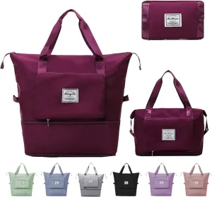 Large Capacity Travel Bag, Expandable Foldable Travel Duffel Bag, Dry and Wet Separation Portable Travel Duffel Bag, Overnight Bag for Women and Man（Fuchsia）