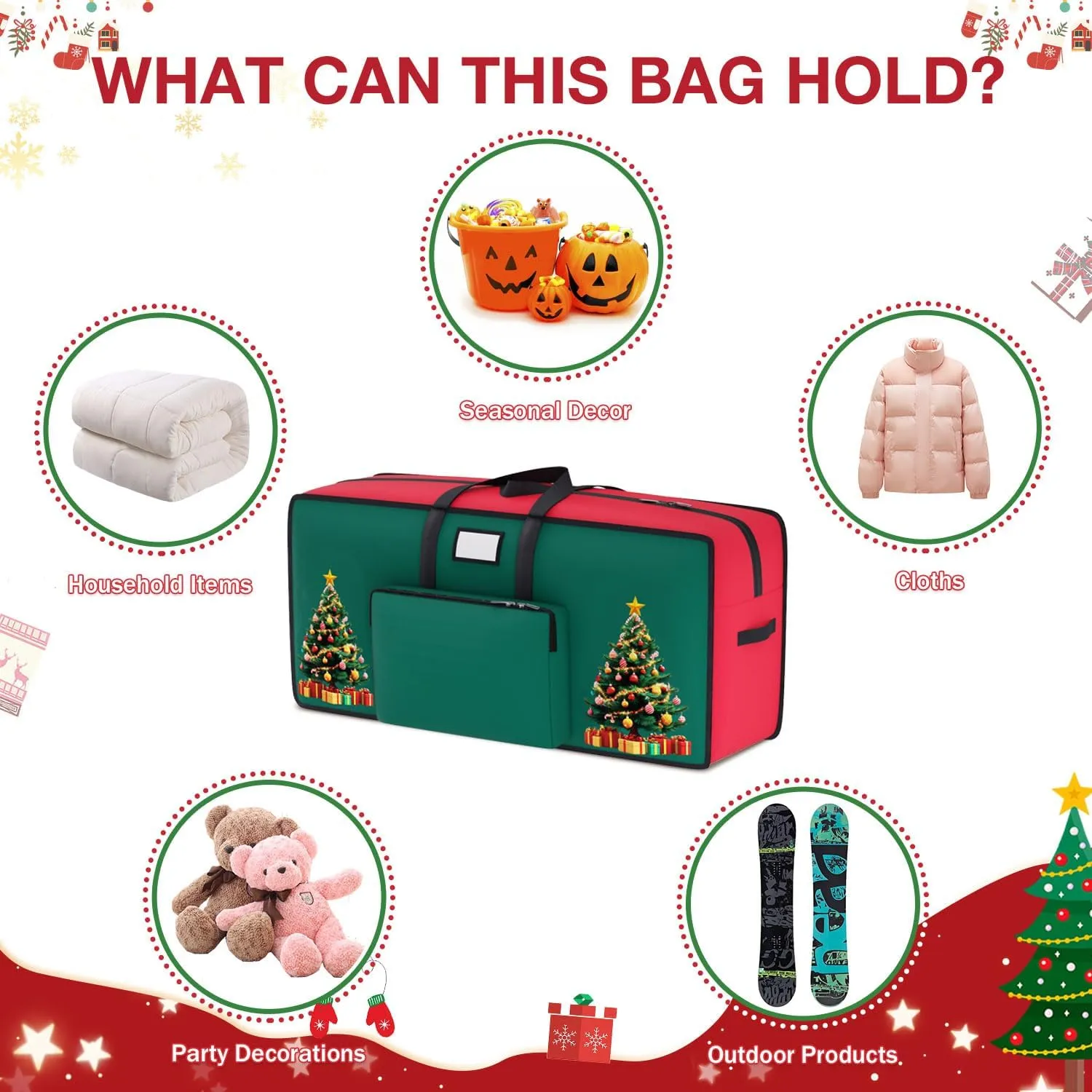 Large Christmas Tree Storage Bag 9 Ft for Ornament Storage 600D Oxford Xmas Container With Zippers Red for Artificial Trees