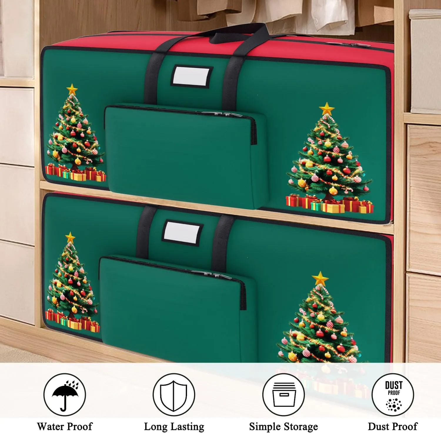 Large Christmas Tree Storage Bag 9 Ft for Ornament Storage 600D Oxford Xmas Container With Zippers Red for Artificial Trees