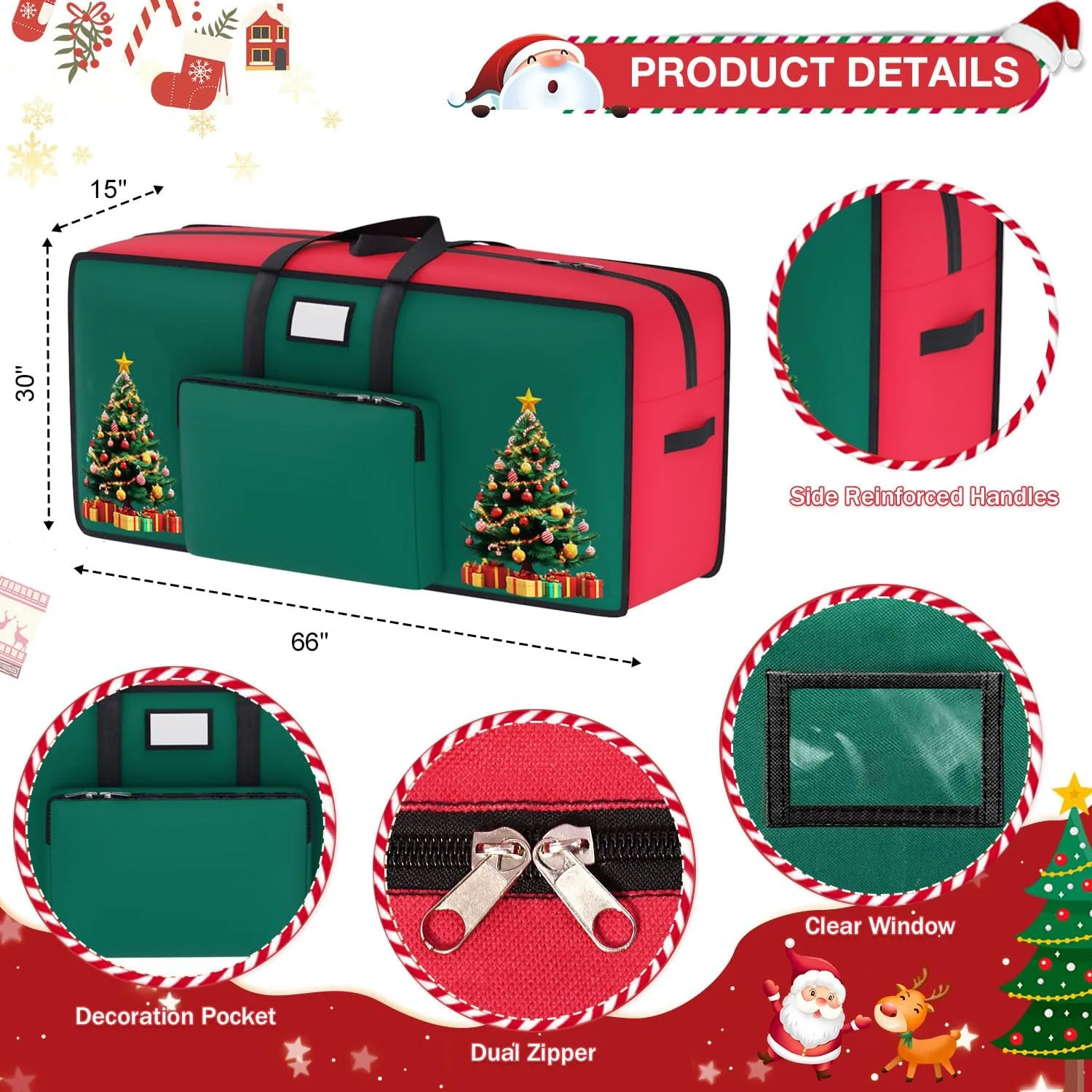 Large Christmas Tree Storage Bag 9 Ft for Ornament Storage 600D Oxford Xmas Container With Zippers Red for Artificial Trees