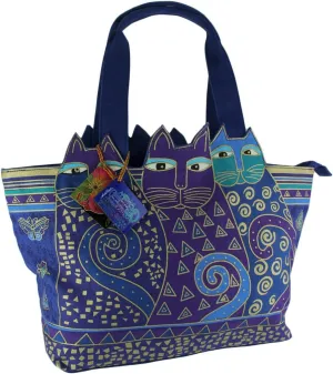 Large Indigo Blue Cats Cutout Shoulder Tote