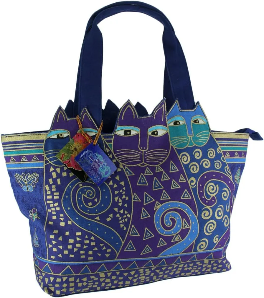 Large Indigo Blue Cats Cutout Shoulder Tote