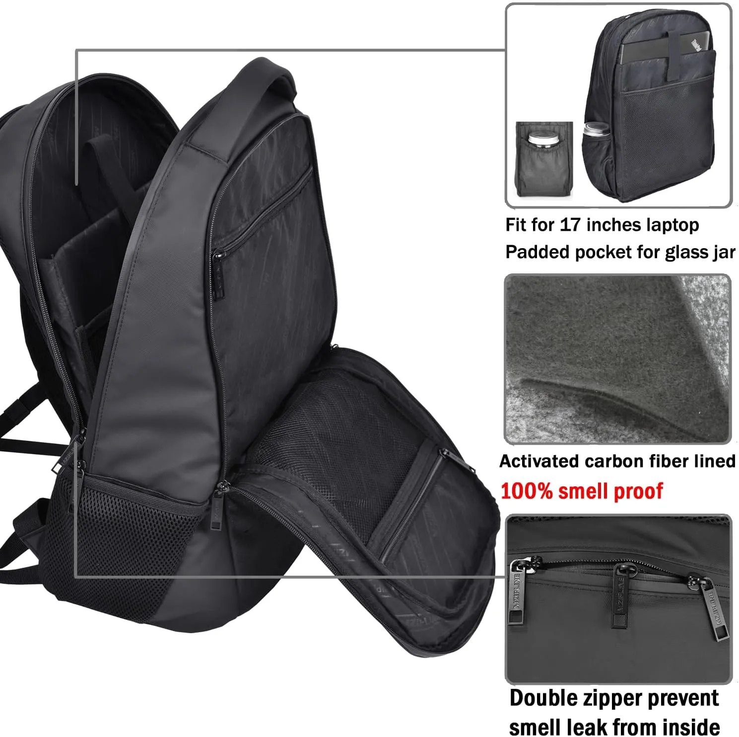 Large Laptop Backpack Bag - Smell Proof - With Combination Lock & Hoodie Water Resistant,Anti Theft Travel Daypack Travel bags for College Student Men & Women Work (Black)