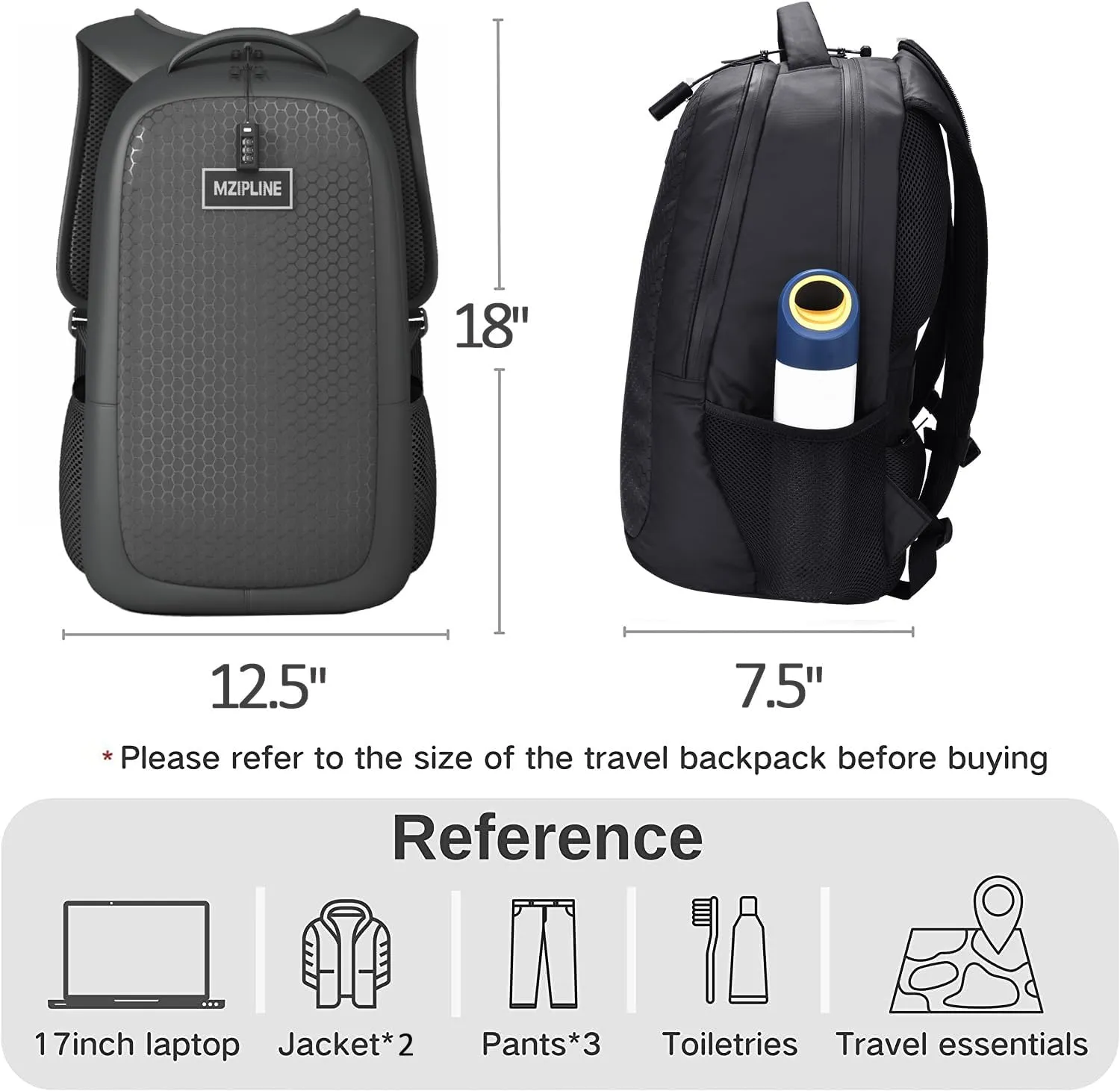 Large Laptop Backpack Bag - Smell Proof - With Combination Lock & Hoodie Water Resistant,Anti Theft Travel Daypack Travel bags for College Student Men & Women Work (Black)