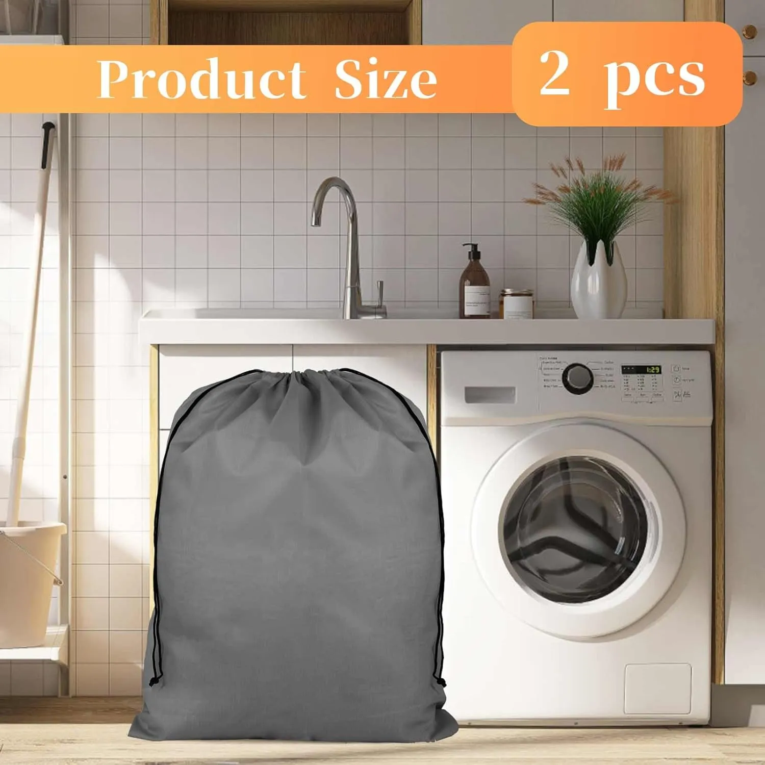 Large Laundry Bag,2 Pack Waterproof Travel Laundry Bag,Foldable Dirty Clothes Storage Bag with Drawstring Closure for Travel Bedroom Laundry room Dormitory (Grey Black, 60 * 80CM)