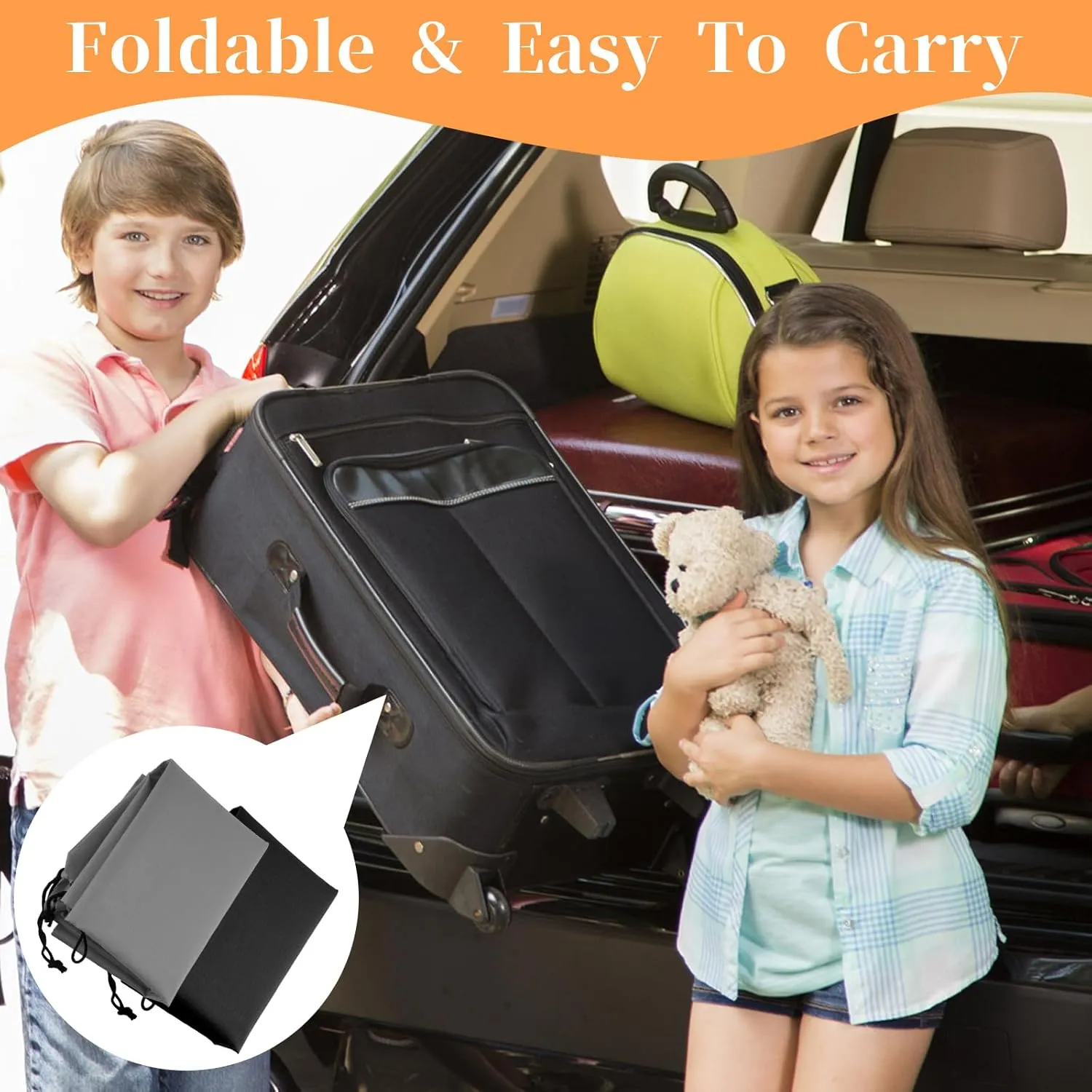 Large Laundry Bag,2 Pack Waterproof Travel Laundry Bag,Foldable Dirty Clothes Storage Bag with Drawstring Closure for Travel Bedroom Laundry room Dormitory (Grey Black, 60 * 80CM)
