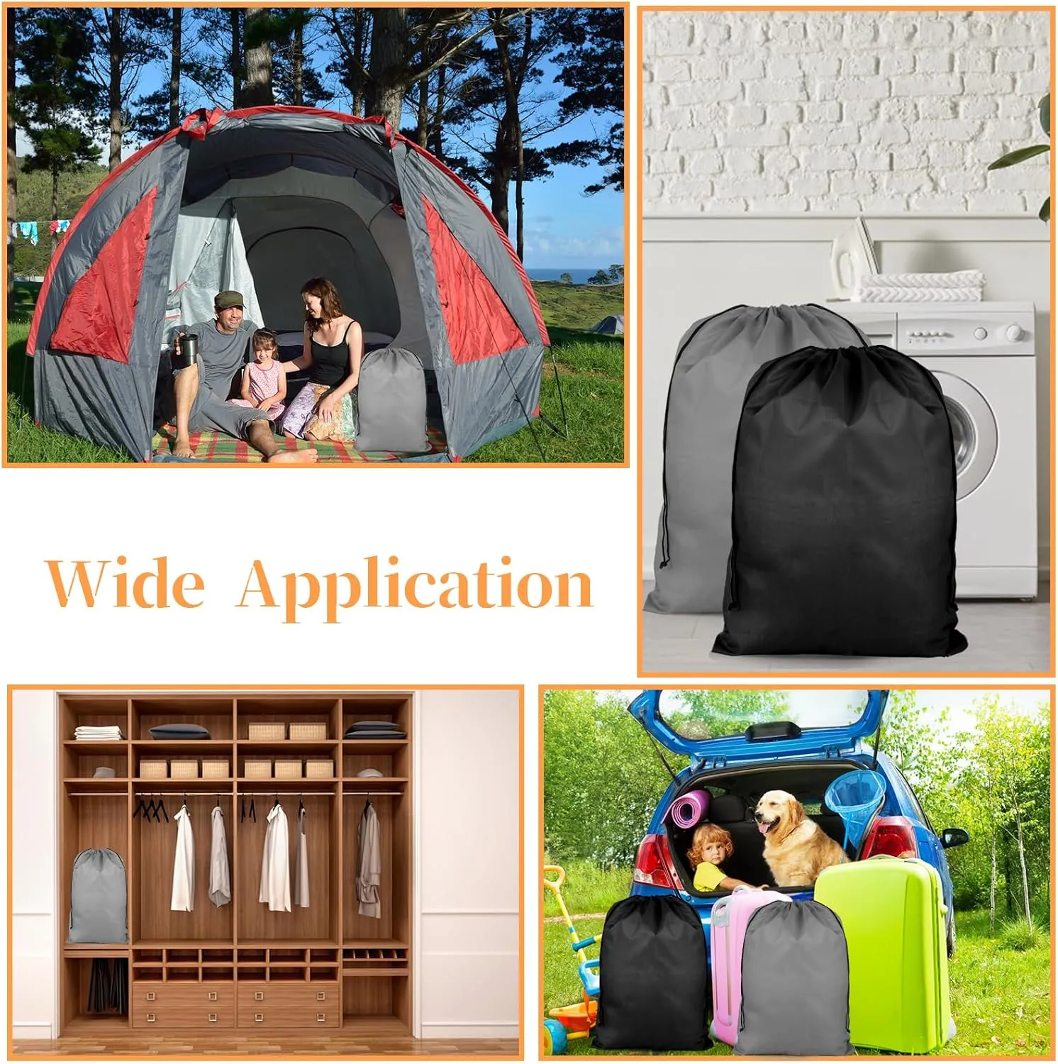 Large Laundry Bag,2 Pack Waterproof Travel Laundry Bag,Foldable Dirty Clothes Storage Bag with Drawstring Closure for Travel Bedroom Laundry room Dormitory (Grey Black, 60 * 80CM)
