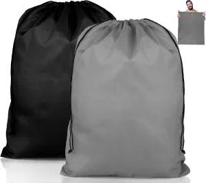 Large Laundry Bag,2 Pack Waterproof Travel Laundry Bag,Foldable Dirty Clothes Storage Bag with Drawstring Closure for Travel Bedroom Laundry room Dormitory (Grey Black, 60 * 80CM)