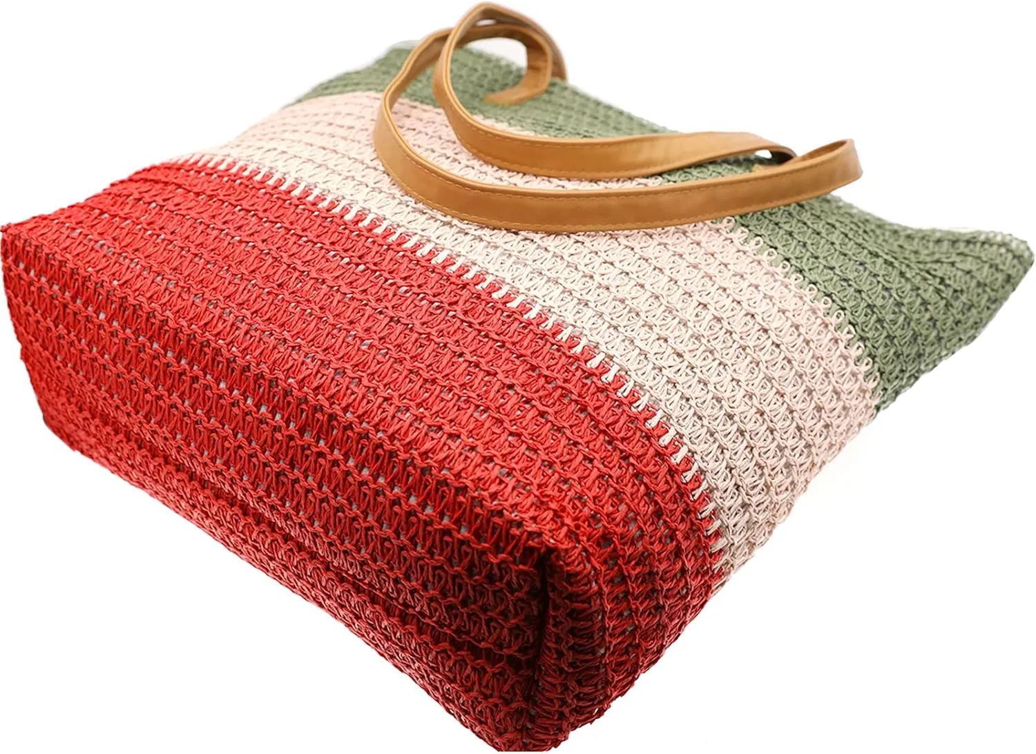 Large Straw Tote Bag for Women Rattan Woven Straw Beach Bag Purse Colored Stripe Shoulder Bags Handbag Summer