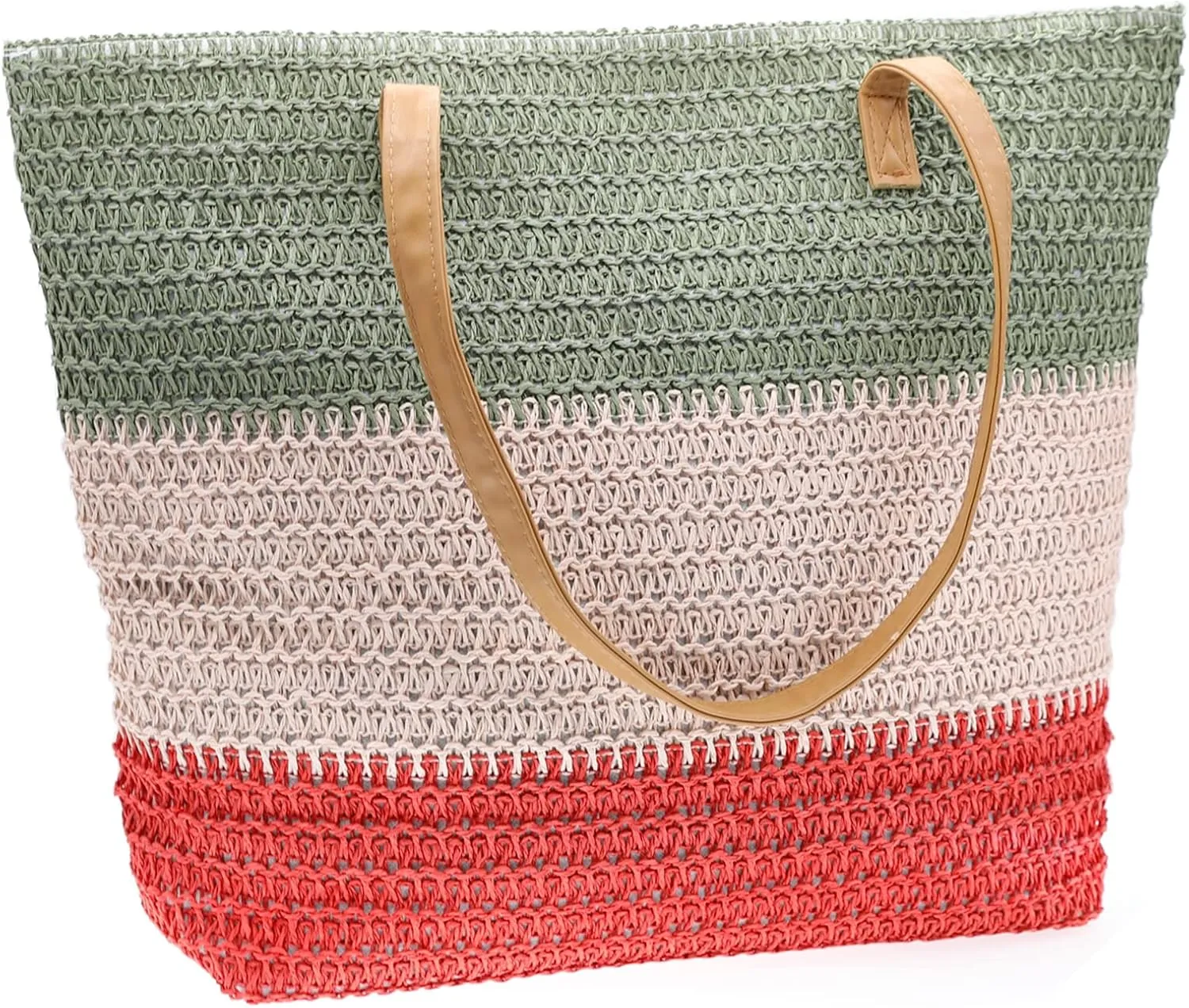 Large Straw Tote Bag for Women Rattan Woven Straw Beach Bag Purse Colored Stripe Shoulder Bags Handbag Summer