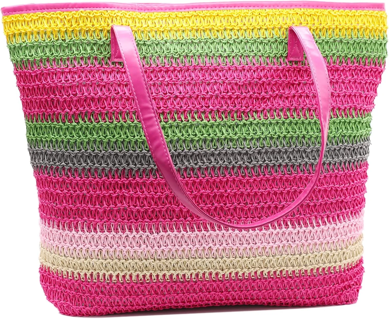 Large Straw Tote Bag for Women Rattan Woven Straw Beach Bag Purse Colored Stripe Shoulder Bags Handbag Summer