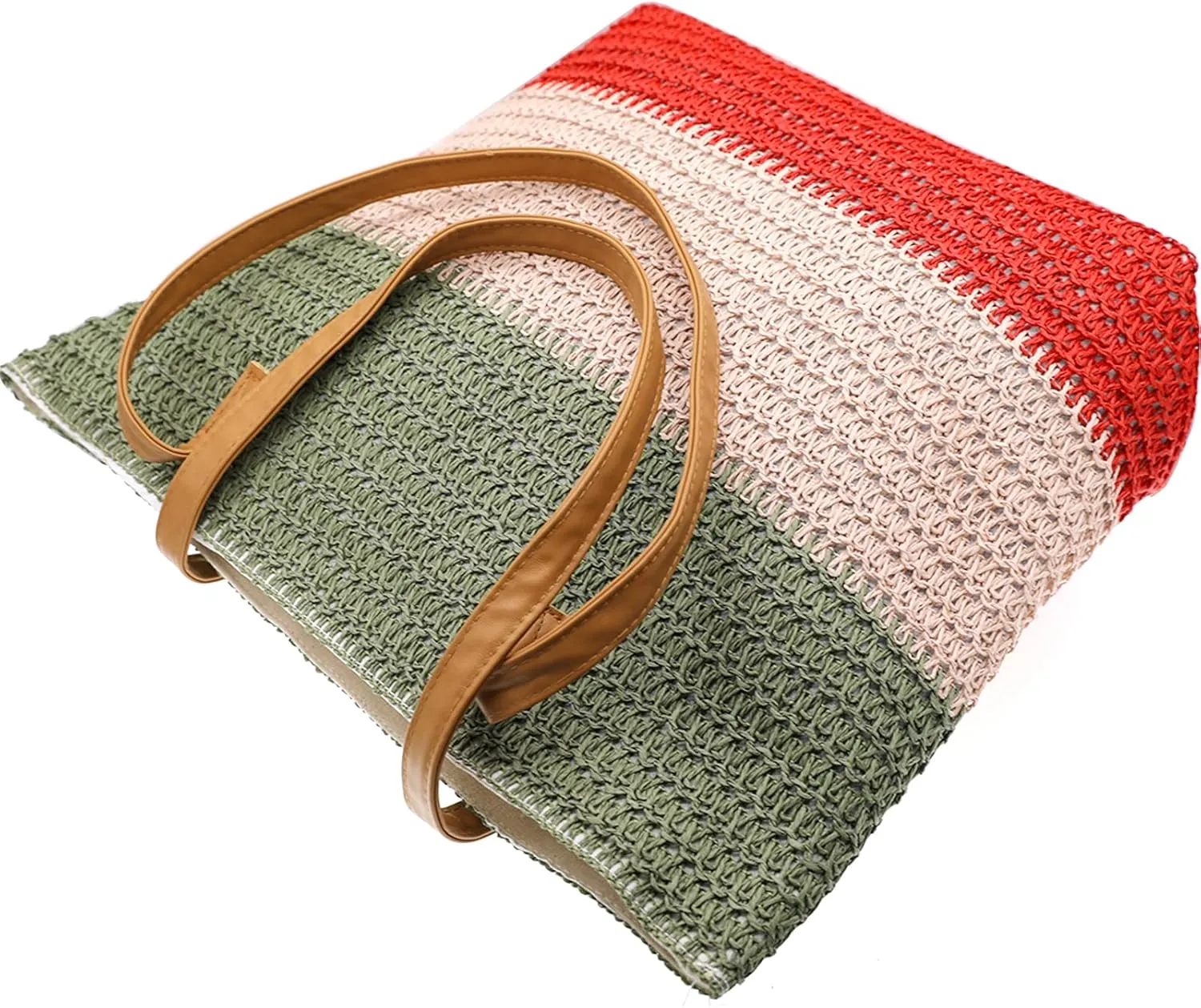 Large Straw Tote Bag for Women Rattan Woven Straw Beach Bag Purse Colored Stripe Shoulder Bags Handbag Summer