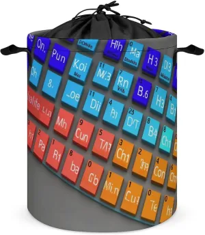 Laundry Basket Hamper Waterproof Dirty Clothes Hamper Chemical Periodic Table Collapsible Washing Bin Clothes Bag with Handles Freestanding Laundry Hamper for Bathroom Bedroom Dorm Travel