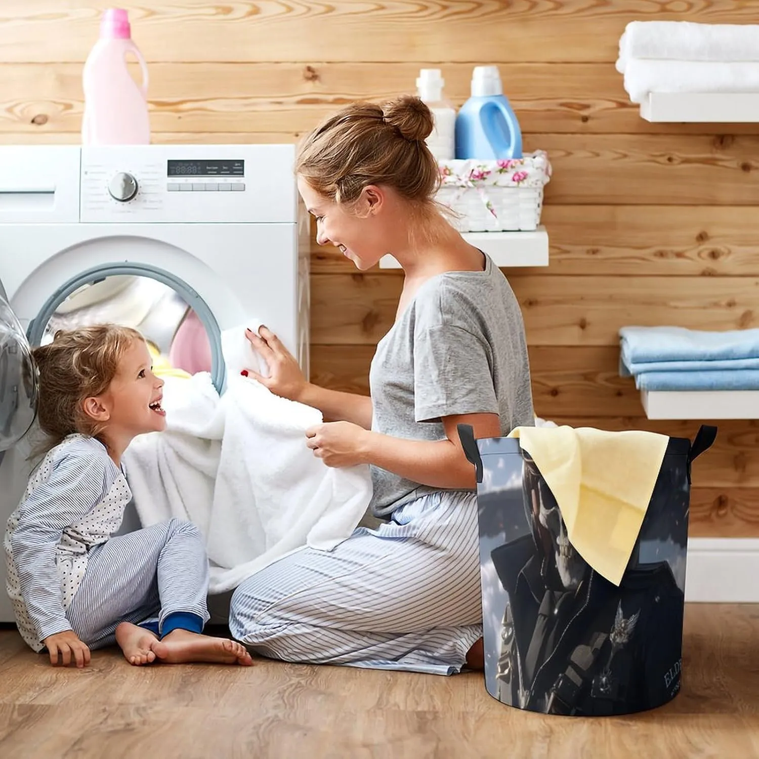 Laundry Hampers, Large Drawstring Laundry Bag, Removable Laundry Bags, Collapsible Storage Bin with Handles for Home Organization, Kids Room, Nursery Armour