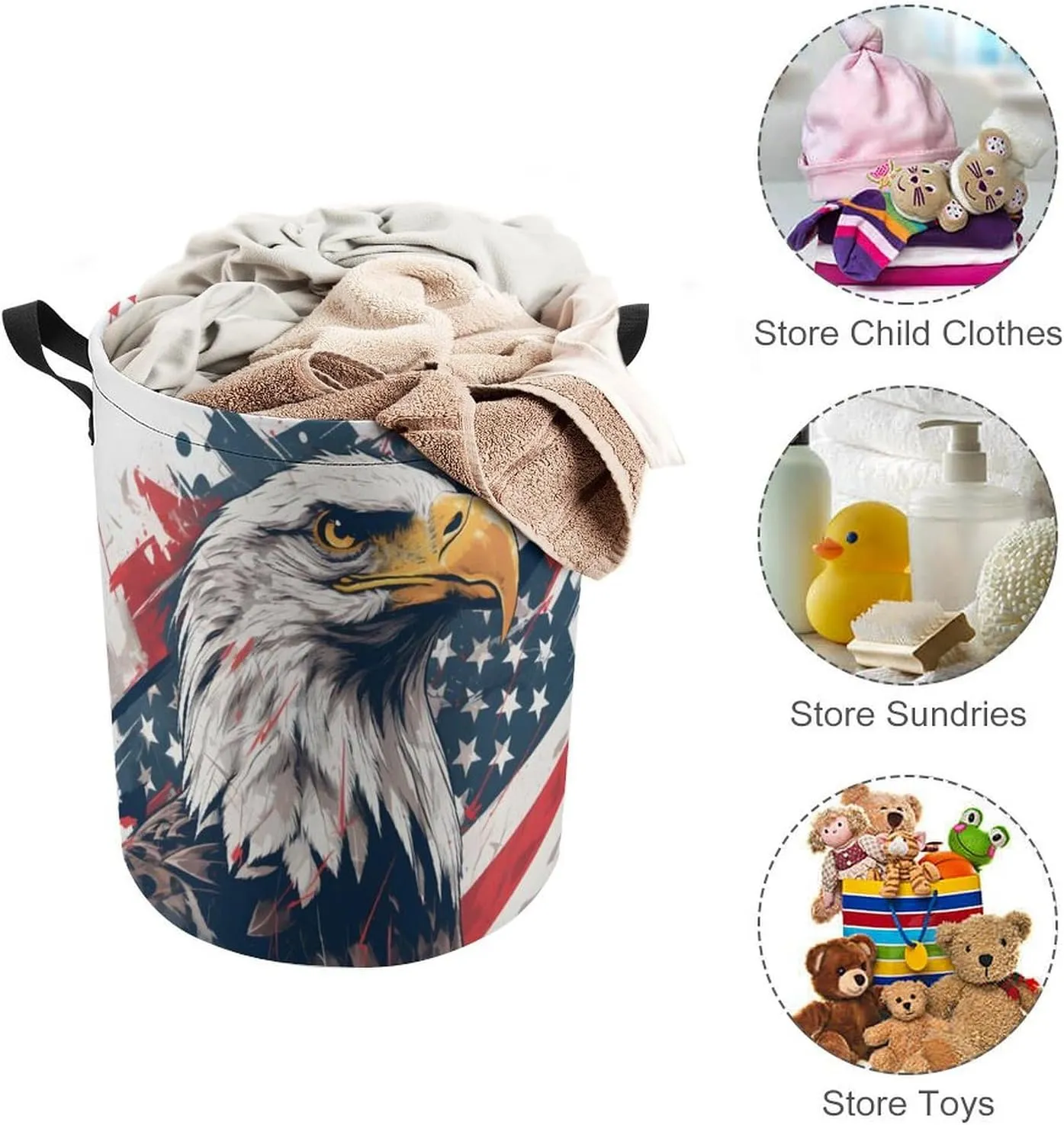 Laundry Hampers, Large Drawstring Laundry Bag, Removable Laundry Bags, Collapsible Storage Bin with Handles for Home Organization, Kids Room, Nursery Bird