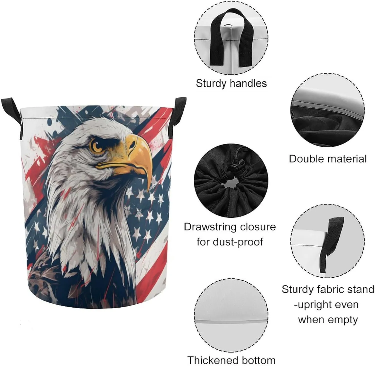 Laundry Hampers, Large Drawstring Laundry Bag, Removable Laundry Bags, Collapsible Storage Bin with Handles for Home Organization, Kids Room, Nursery Bird
