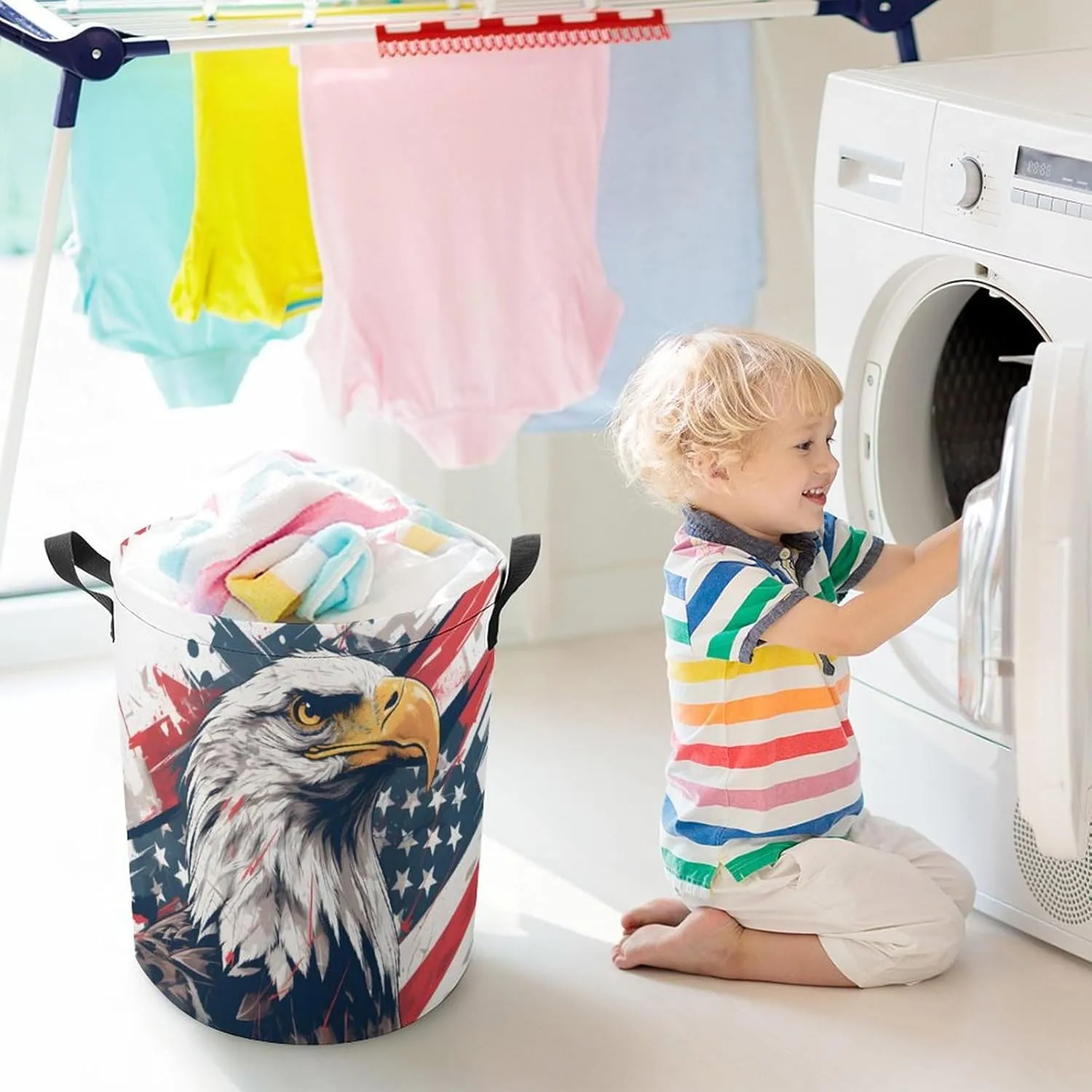 Laundry Hampers, Large Drawstring Laundry Bag, Removable Laundry Bags, Collapsible Storage Bin with Handles for Home Organization, Kids Room, Nursery Bird