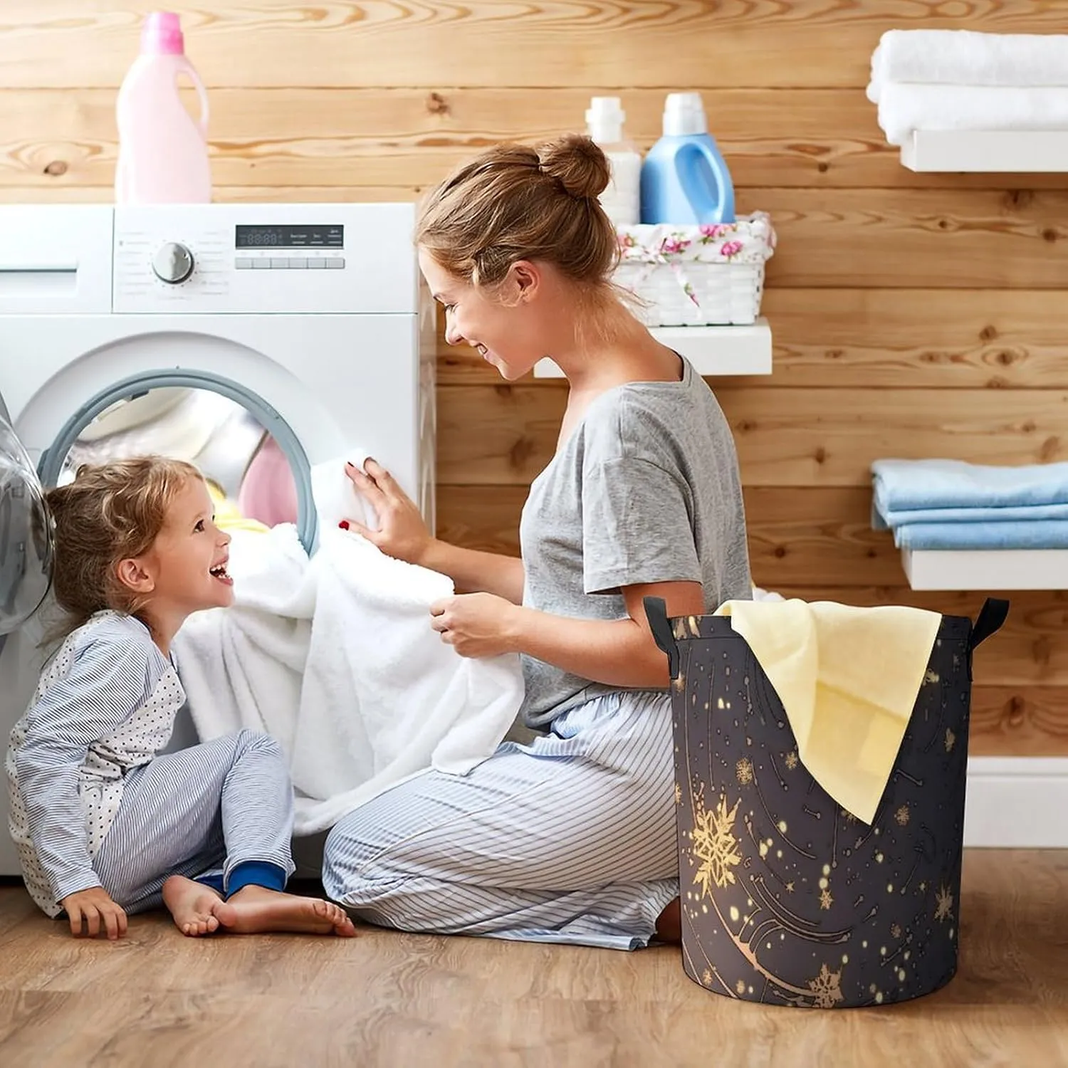 Laundry Hampers, Large Drawstring Laundry Bag, Removable Laundry Bags, Collapsible Storage Bin with Handles for Home Organization, Kids Room, Nursery Branch