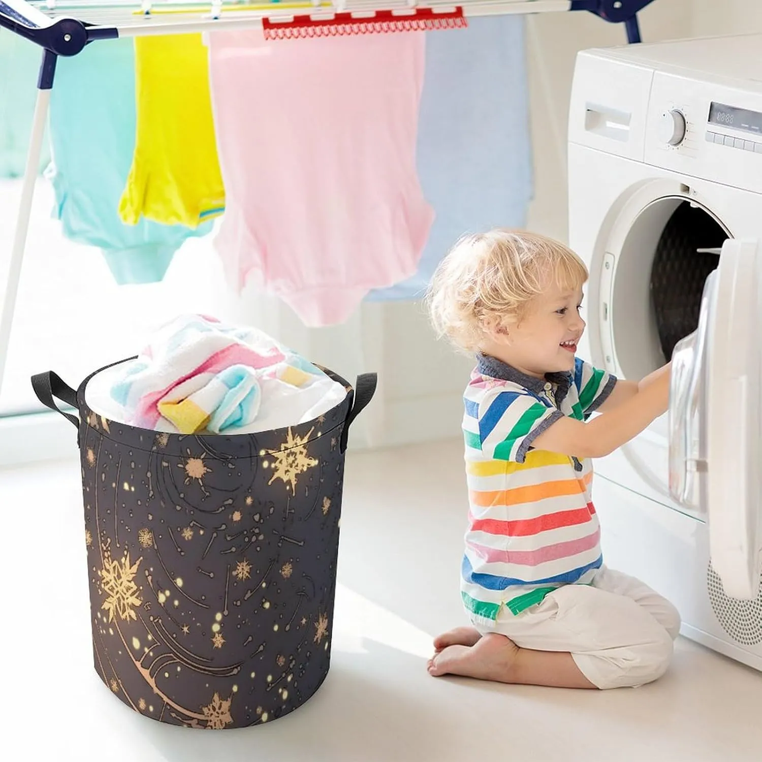 Laundry Hampers, Large Drawstring Laundry Bag, Removable Laundry Bags, Collapsible Storage Bin with Handles for Home Organization, Kids Room, Nursery Branch