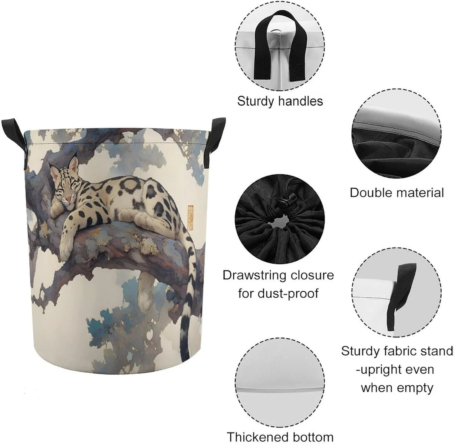 Laundry Hampers, Large Drawstring Laundry Bag, Removable Laundry Bags, Collapsible Storage Bin with Handles for Home Organization, Kids Room, Nursery Carnivore