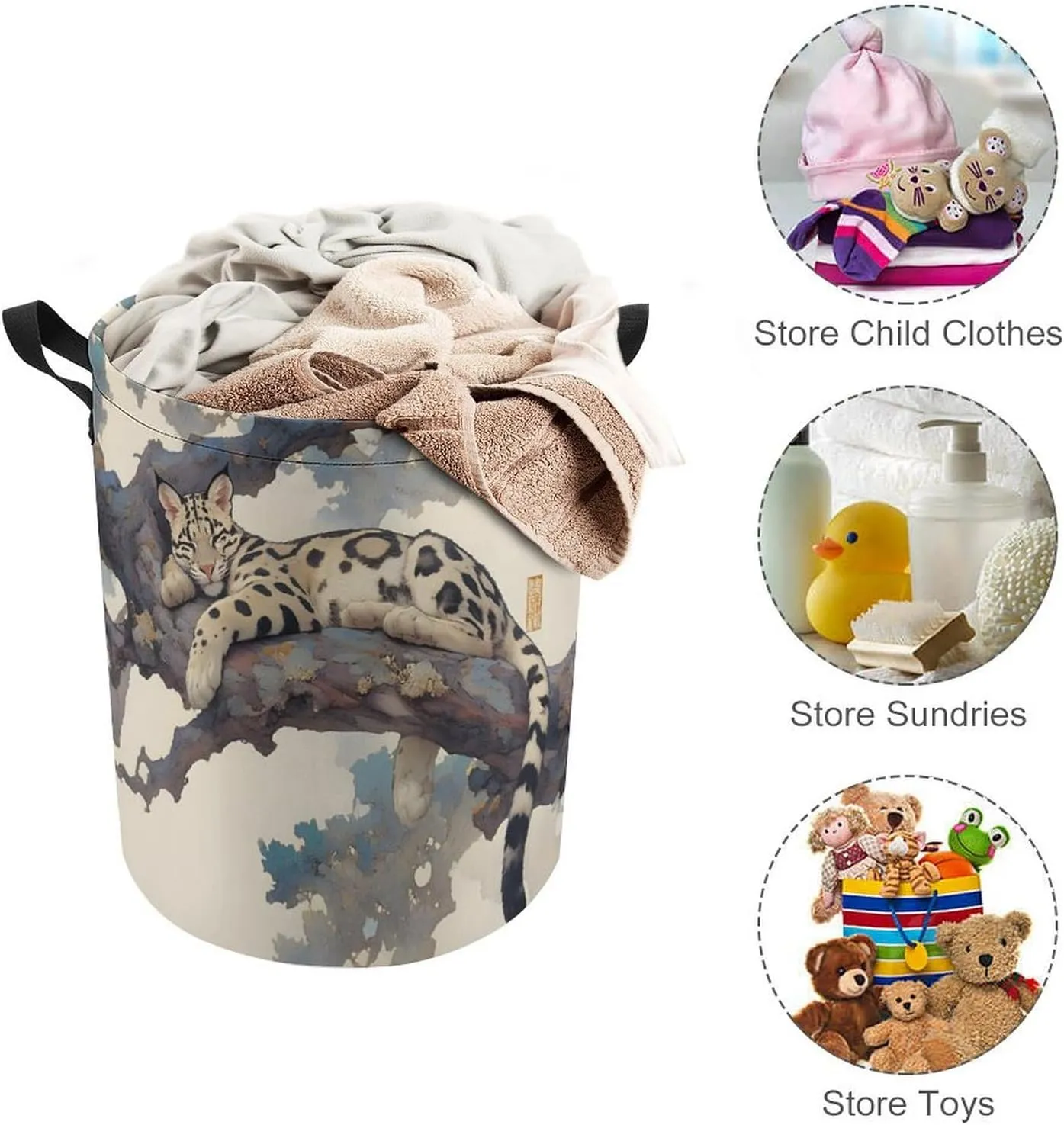 Laundry Hampers, Large Drawstring Laundry Bag, Removable Laundry Bags, Collapsible Storage Bin with Handles for Home Organization, Kids Room, Nursery Carnivore