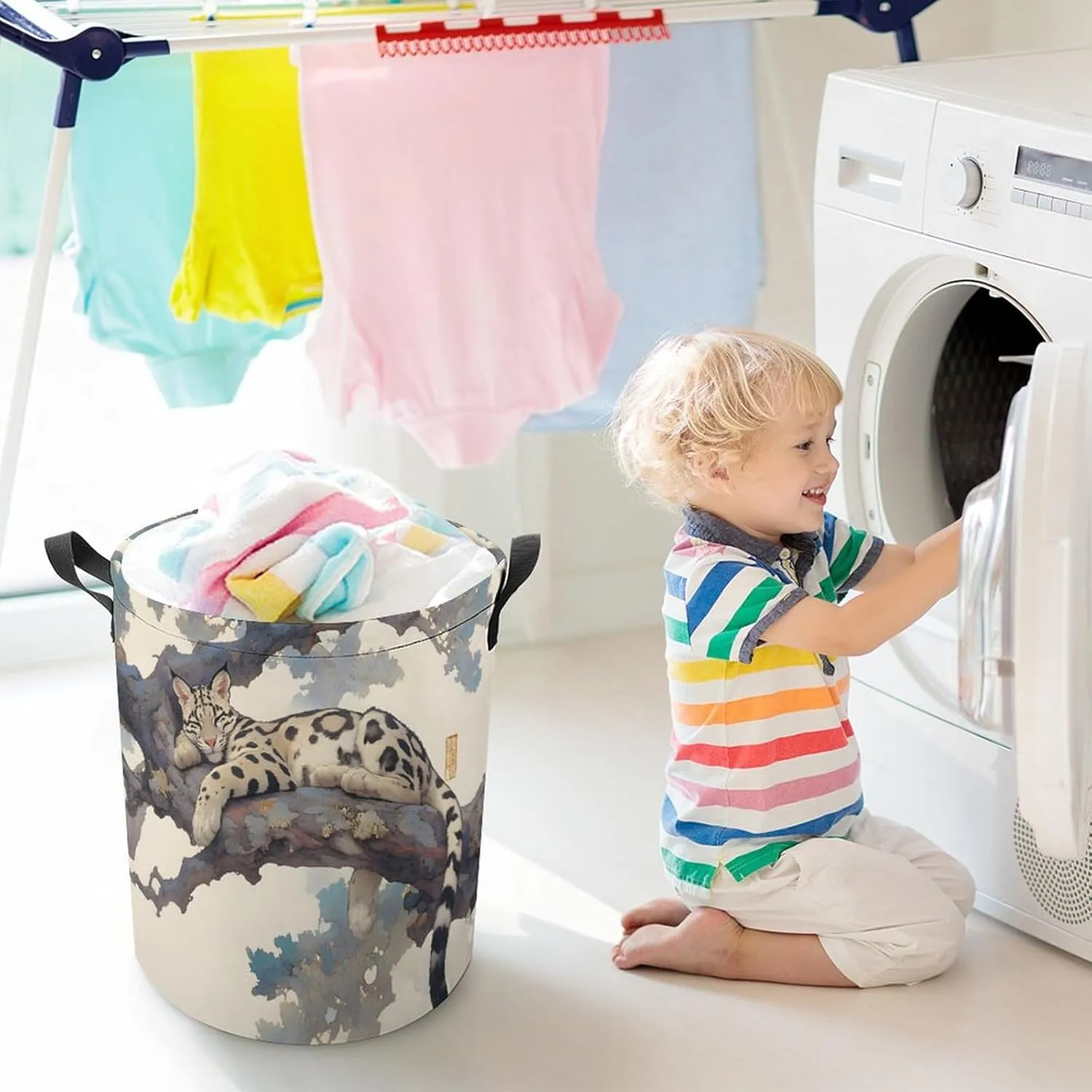 Laundry Hampers, Large Drawstring Laundry Bag, Removable Laundry Bags, Collapsible Storage Bin with Handles for Home Organization, Kids Room, Nursery Carnivore