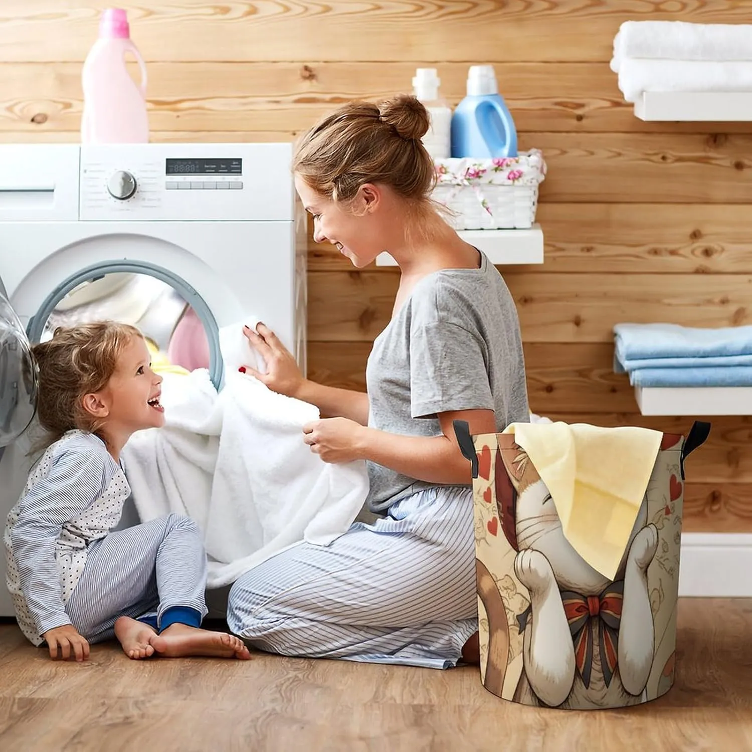 Laundry Hampers, Large Drawstring Laundry Bag, Removable Laundry Bags, Collapsible Storage Bin with Handles for Home Organization, Kids Room, Nursery Carnivore